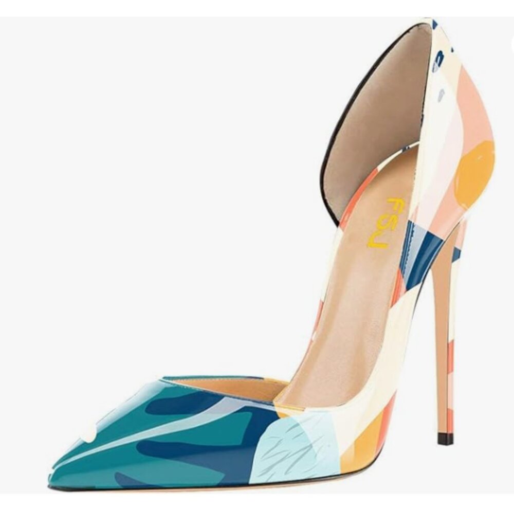 FSJ Palm Formal Pointed Toe Dress Shoes D'Orsay High Heels Sexy Stiletto Pumps